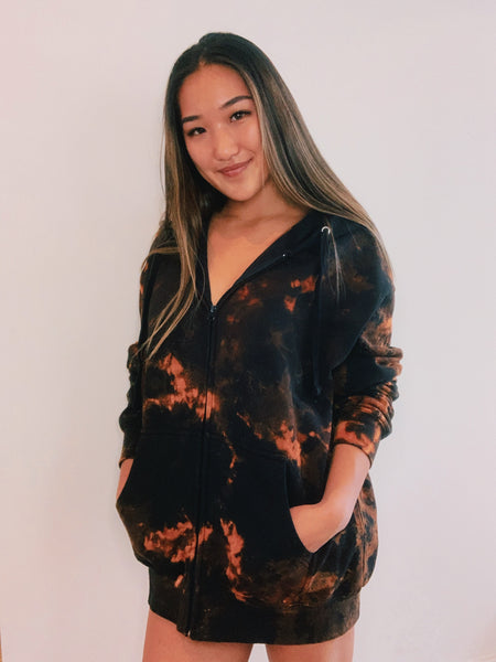 Bleach Dye Oversized Zip-up Sweatshirt