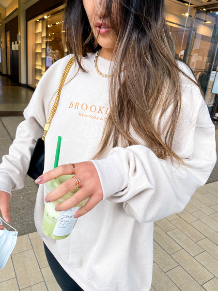 Tan Brooklyn Embroidery Sweatshirt