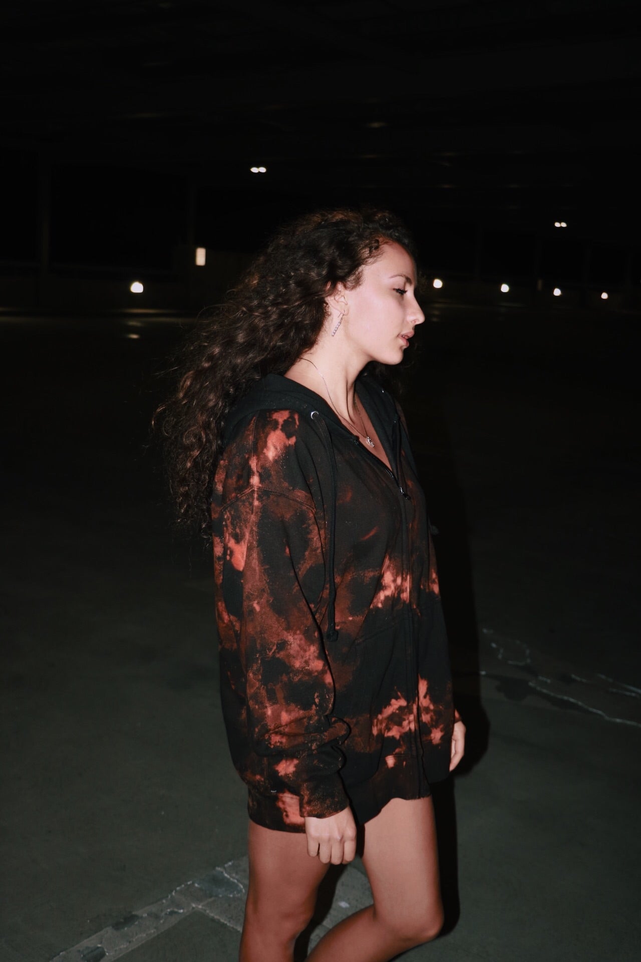 Bleach Dye Oversized Zip-up Sweatshirt