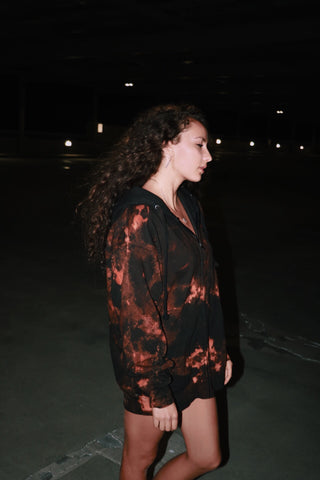 Bleach Dye Oversized Zip-up Sweatshirt